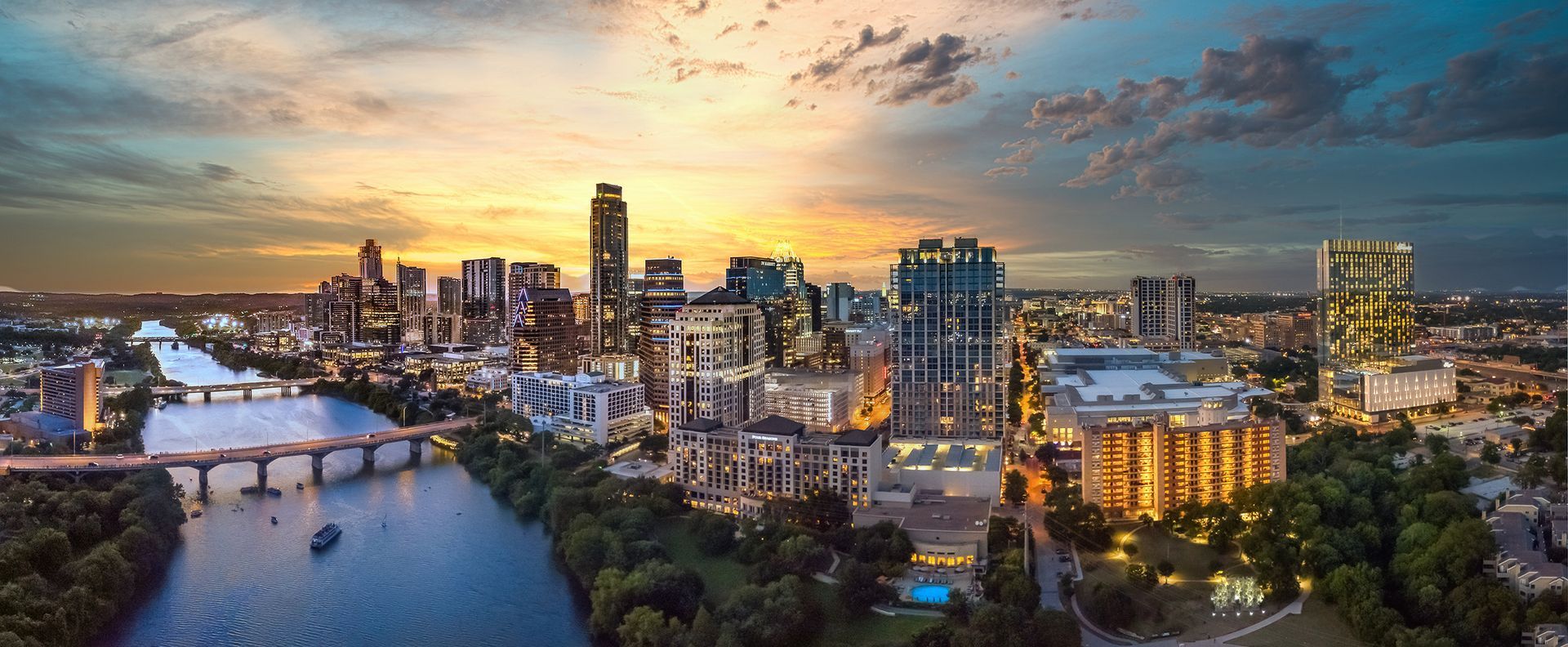 austin texas skyline during sunset