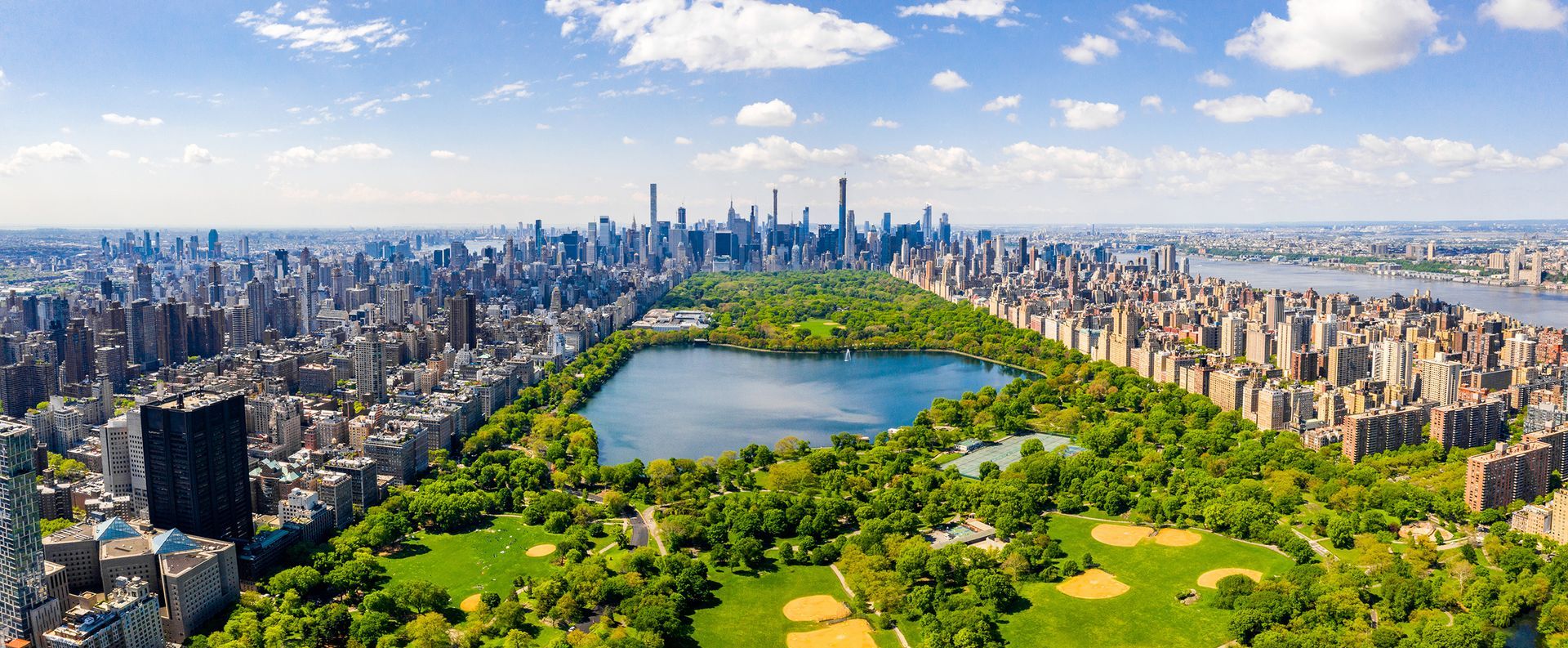 Central Park aerial view, Manhattan, New York. Park is surrounde