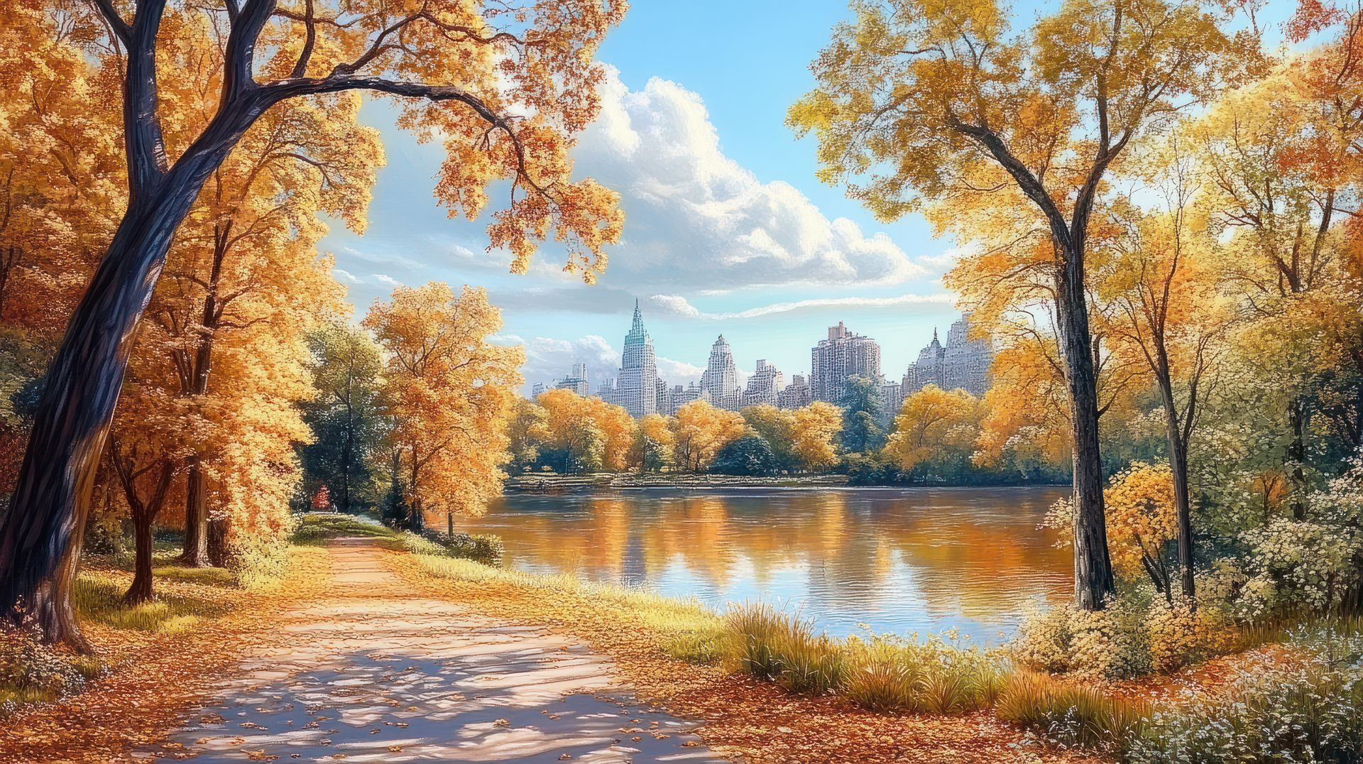 Autumn panorama in Central Park, New York City, USA